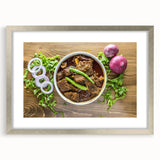 Abstract textured art print depicting a serene Bangladesh scenery in muted earth tones, framed in silver.