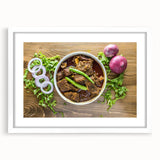 Abstract art print of a vibrant, colorful landscape in Bangladesh on a white-framed mat, ideal for dining room decor.