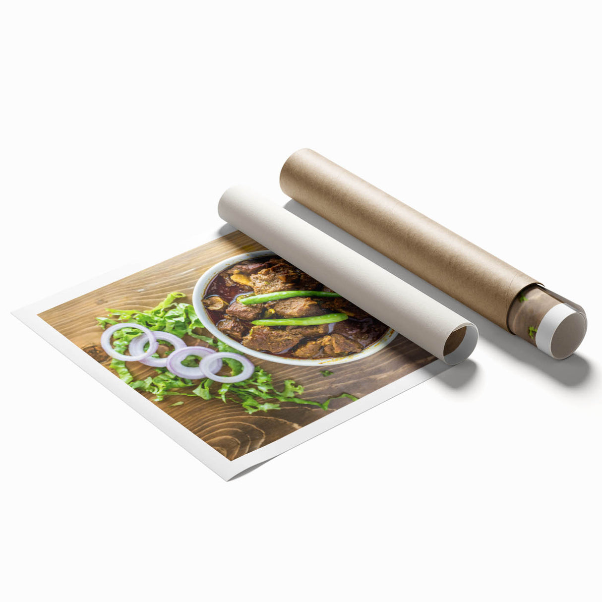 Extra large rolled print of a serene Bangladesh landscape with lush greenery and water, in soft green and blue tones.