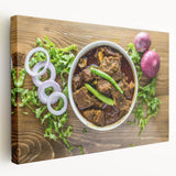 Large art depicting a serene Bangladesh landscape in muted green and blue tones on stretched canvas.