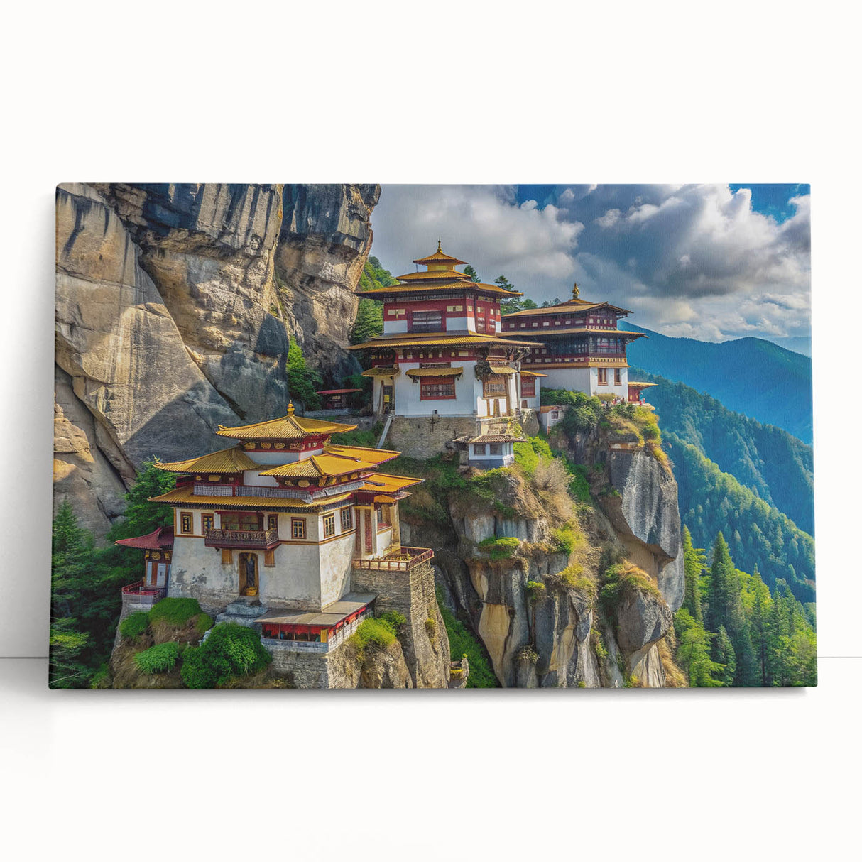 Black and white photograph of Bhutanese landscape on large stretched canvas, suitable as kitchen wall art or bedroom decor.