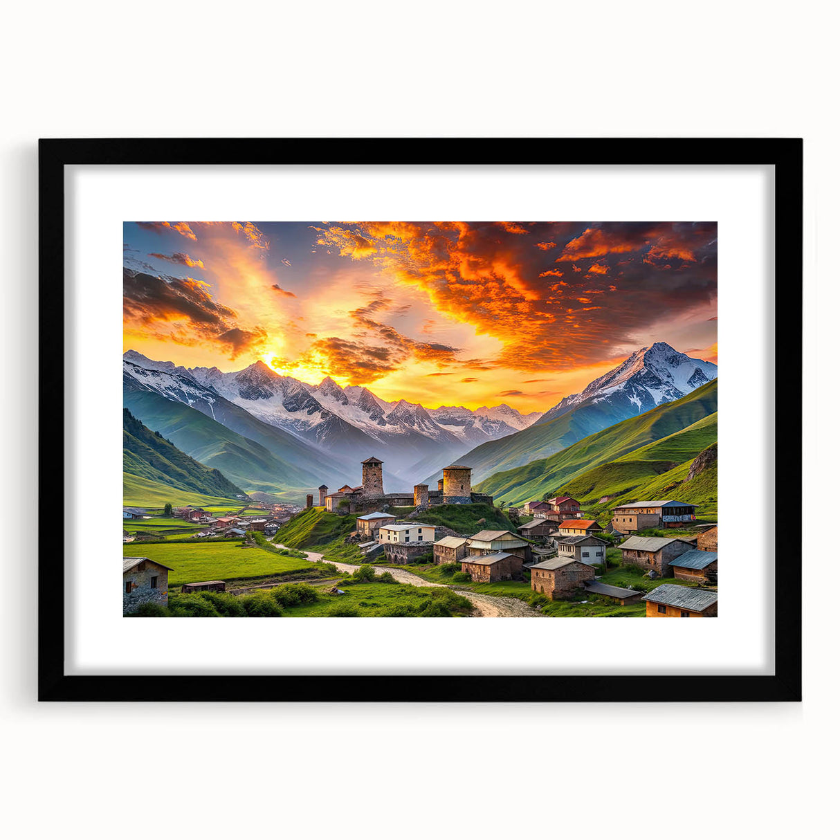 Extra large abstract art print featuring a colorful, textured depiction of a Georgian landscape.
