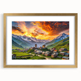 Extra large abstract art print featuring textured scenery in gold and earth tones, framed with a mat.