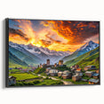 Black and white wall art of a Georgian landscape on framed canvas, ideal for bedroom decor.