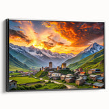 Black and white wall art of a Georgian landscape on framed canvas, ideal for bedroom decor.