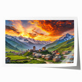 Extra large rolled print of a Georgian scenic landscape with vibrant floral elements, suitable for art wall dining room.