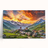 Black and white stretched canvas of a Georgian Asian landscape, ideal for kitchen wall art or bedroom ambiance.