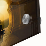 Large abstract wall art depicting a serene Indian landscape in muted earth tones on acrylic glass.