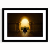 Extra large abstract art print featuring a colorful, textured depiction of a scenic Indian landscape, framed in black.