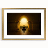Extra large abstract art print of a textured Indian scenery in gold frame, ideal for living room decor.