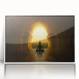 Art deco poster featuring the Taj Mahal in muted pastel shades on white framed acrylic, ideal for modern nursery wall art.