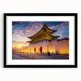 Extra large wall art featuring a colorful abstract art print of a textured Asian landscape, framed in black.
