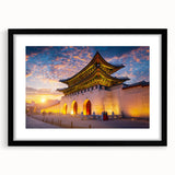 Extra large wall art featuring a colorful abstract art print of a textured Asian landscape, framed in black.