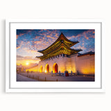 Abstract art print depicting a serene Korean landscape in muted earth tones, framed with a white mat.