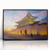 Large abstract wall art featuring a stylized Korean landscape in muted earth tones, framed acrylic.