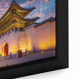 Extra large framed canvas featuring a textured depiction of a vibrant Korean landscape in black and colorful art.