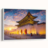 Vintage poster art of a scenic Korean landscape, framed canvas with vibrant colors on a black background.