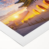 Art deco poster of a serene Korean landscape in soft pastel shades on rolled canvas, ideal for dining room decor.