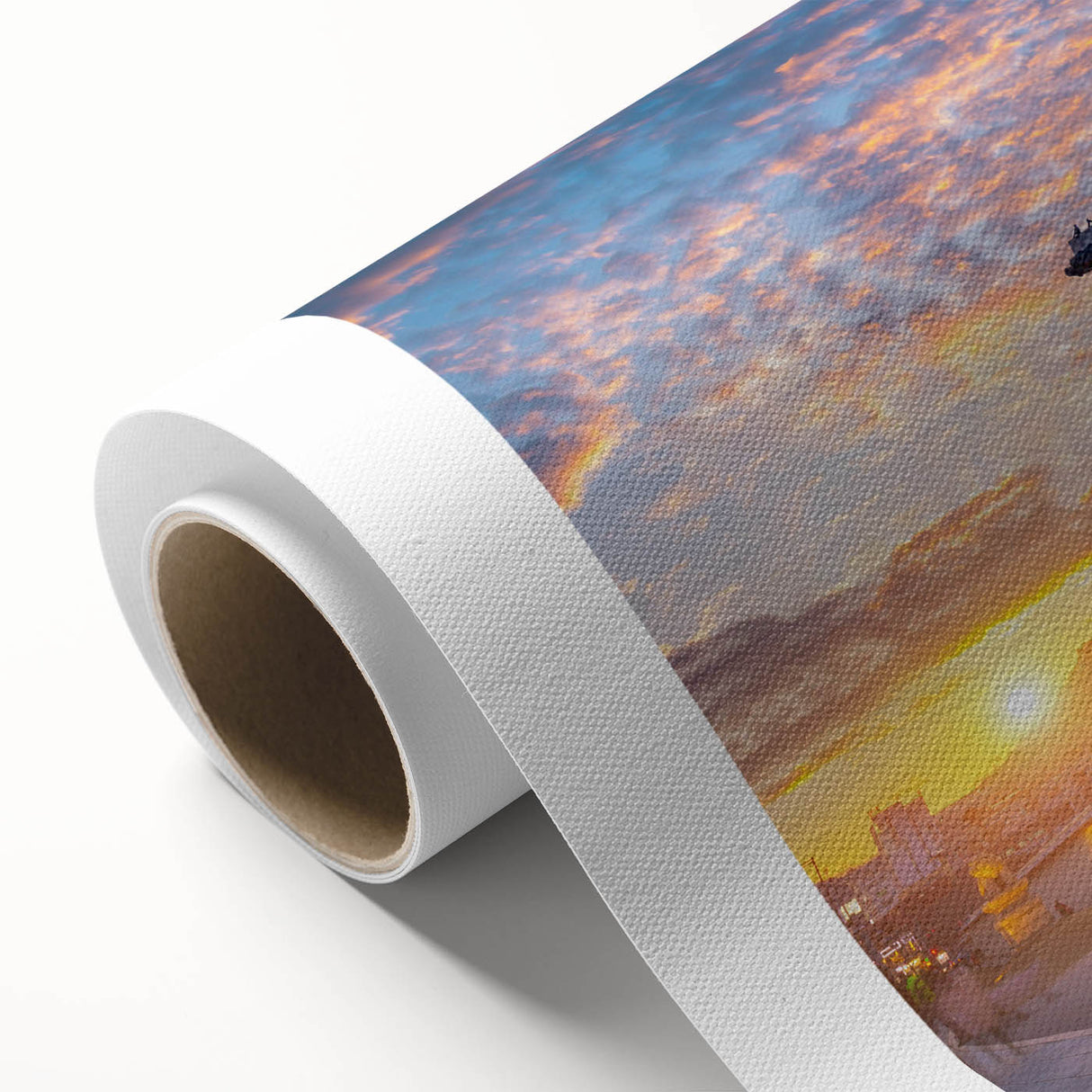 Art Deco poster of a scenic Korean landscape on rolled canvas, featuring soft pastel hues, ideal for nursery wall art.