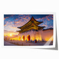 Extra large rolled print of a serene Korean landscape with soft floral elements, ideal for dining room wall art.