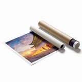 Large rolled print of a serene Korean landscape with soft pink florals, ideal for classy bathroom wall art.