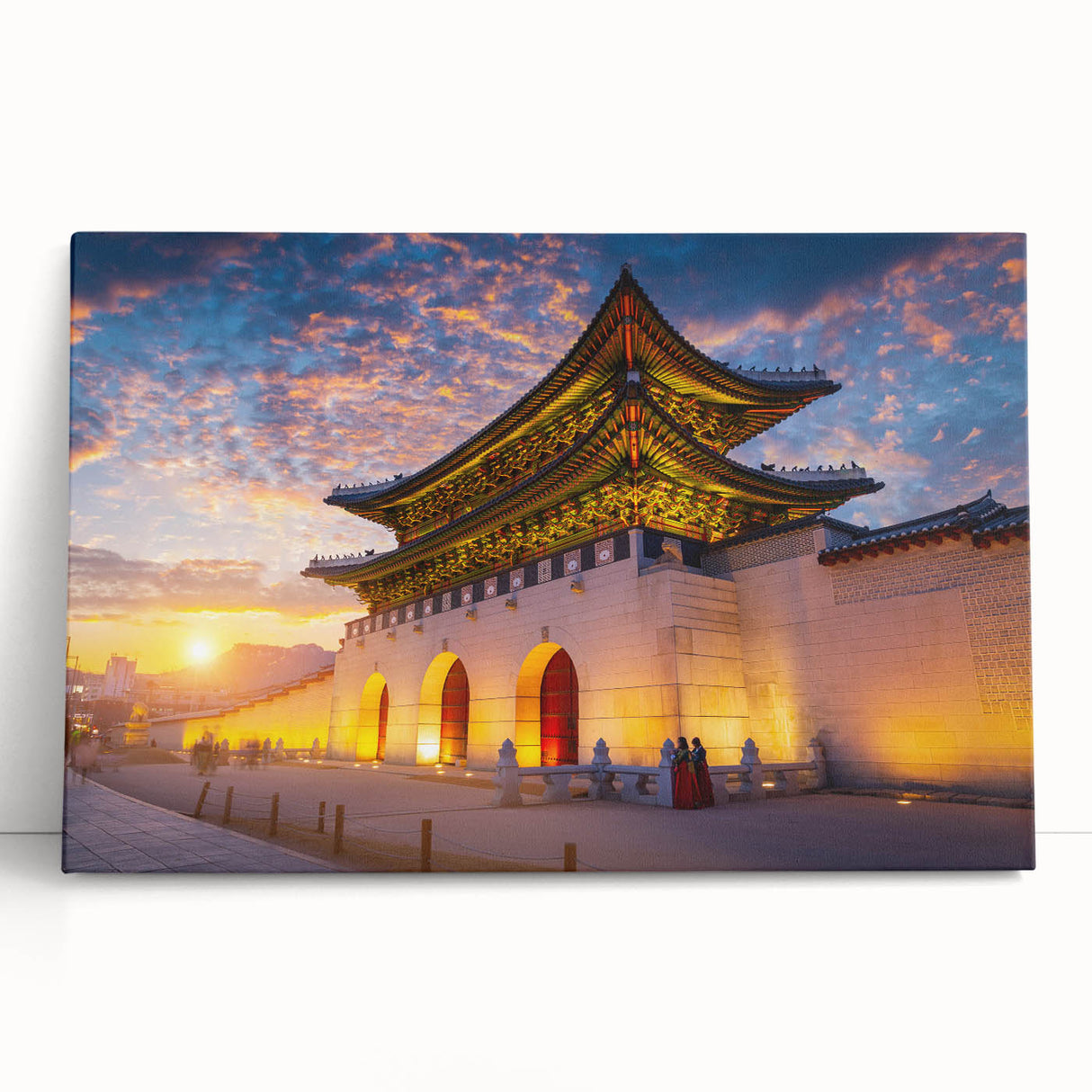 Black and white large art print of an Asian landscape on stretched canvas, suitable for kitchen or bedroom wall decor.