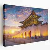 Large canvas print depicting a serene Korean landscape in muted green and blue tones, suitable for kitchen wall art.