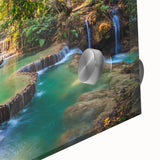 Large abstract wall art featuring Laos scenery in muted earth tones on acrylic glass, suitable for dining room ambiance.
