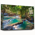 Large abstract wall art depicting a Laos scenery in muted earth tones on acrylic glass.