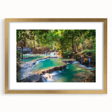 Abstract art print depicting a textured scenery in Laos with muted earth tones on a large framed canvas.