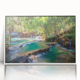 Acrylic print of a Laos scenery in art deco style with pastel shades, ideal for nursery wall art.