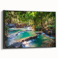 Black and white landscape art painting of Laos on a framed canvas, suitable for bedroom decor.