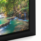 Extra large black wall art depicting a textured, colorful Asian landscape on framed canvas, suitable for living room decor.