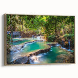 Framed canvas depicting a vintage-style Laos landscape in muted gold and black tones, ideal for bedroom wall decor.