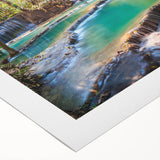 Art deco poster depicting a serene Laotian landscape on a rolled canvas, suitable for dining room wall art.