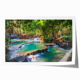 Extra large rolled print of a Laos landscape with vibrant greenery and floral elements, ideal for art wall dining room decor.