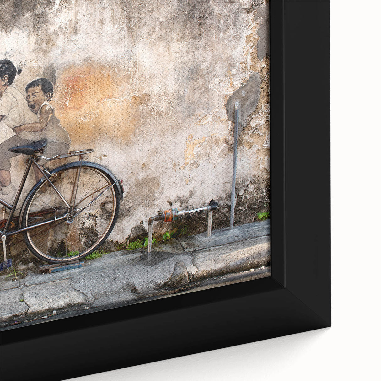 Extra large framed canvas featuring a textured, colorful Malaysian landscape in black, ideal for living room decor.