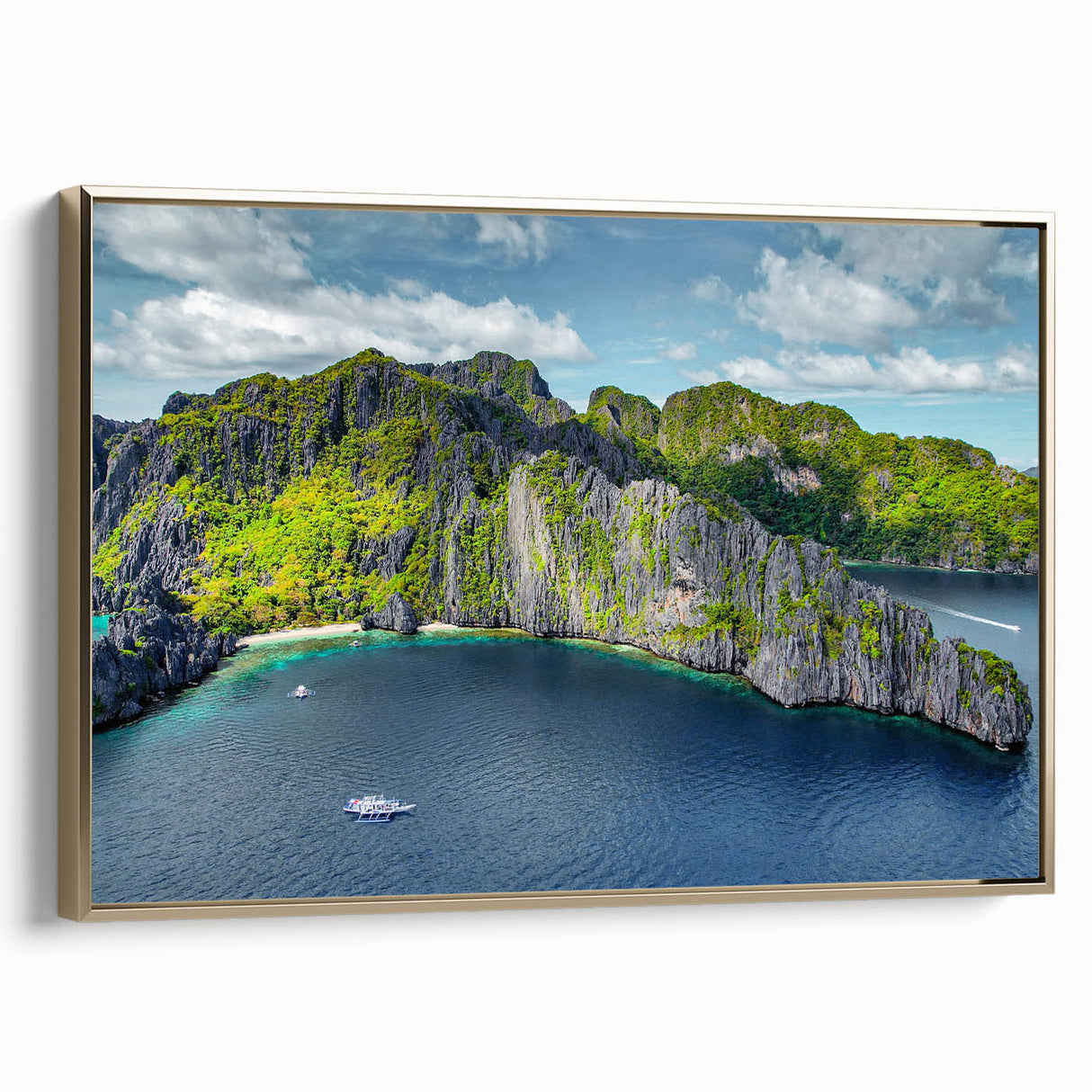 Framed canvas landscape art painting of a serene Philippine scenery in muted earth tones, ideal for bedroom wall decor.