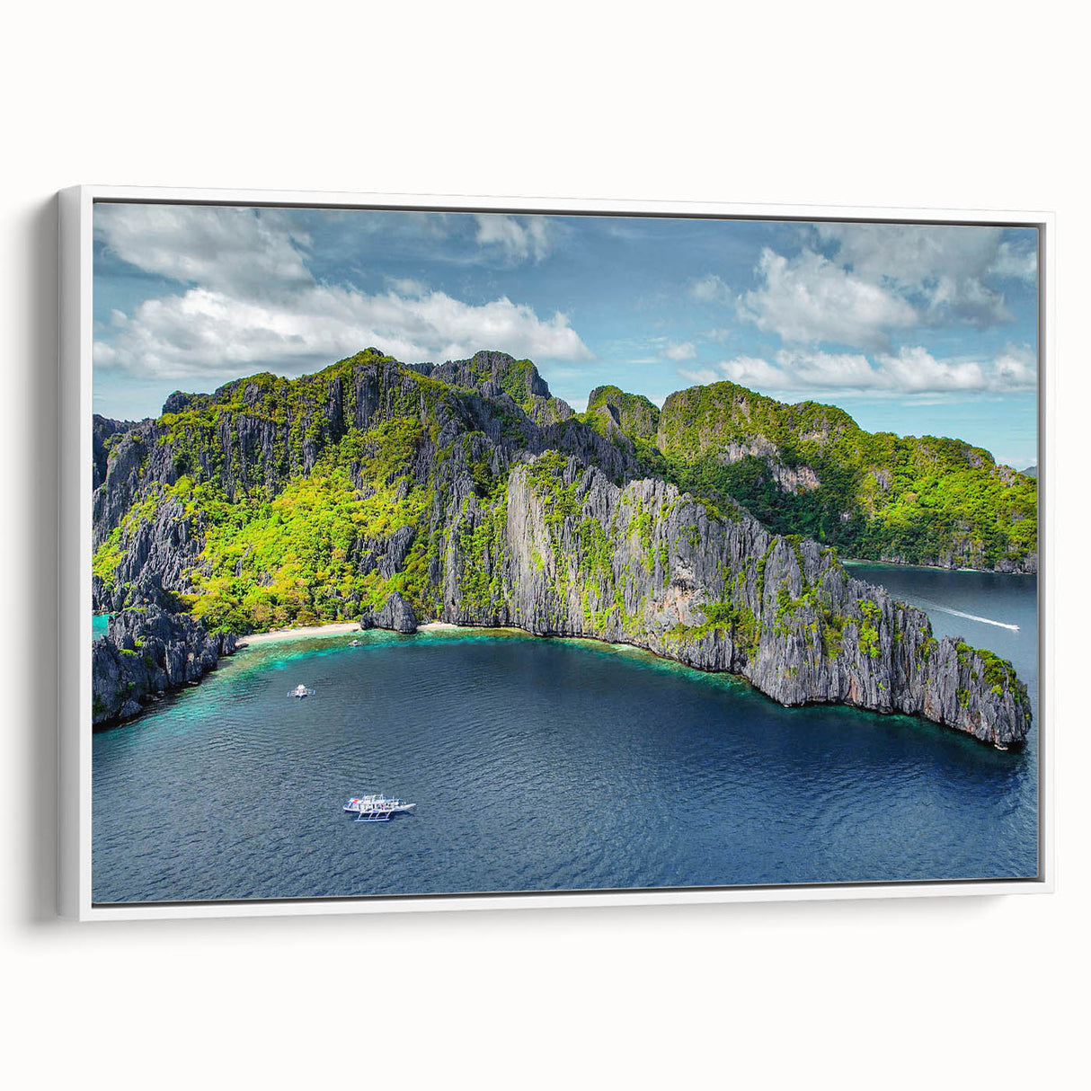Vintage poster art of a Philippine landscape on a framed canvas, featuring vibrant colors, ideal for living room decor.