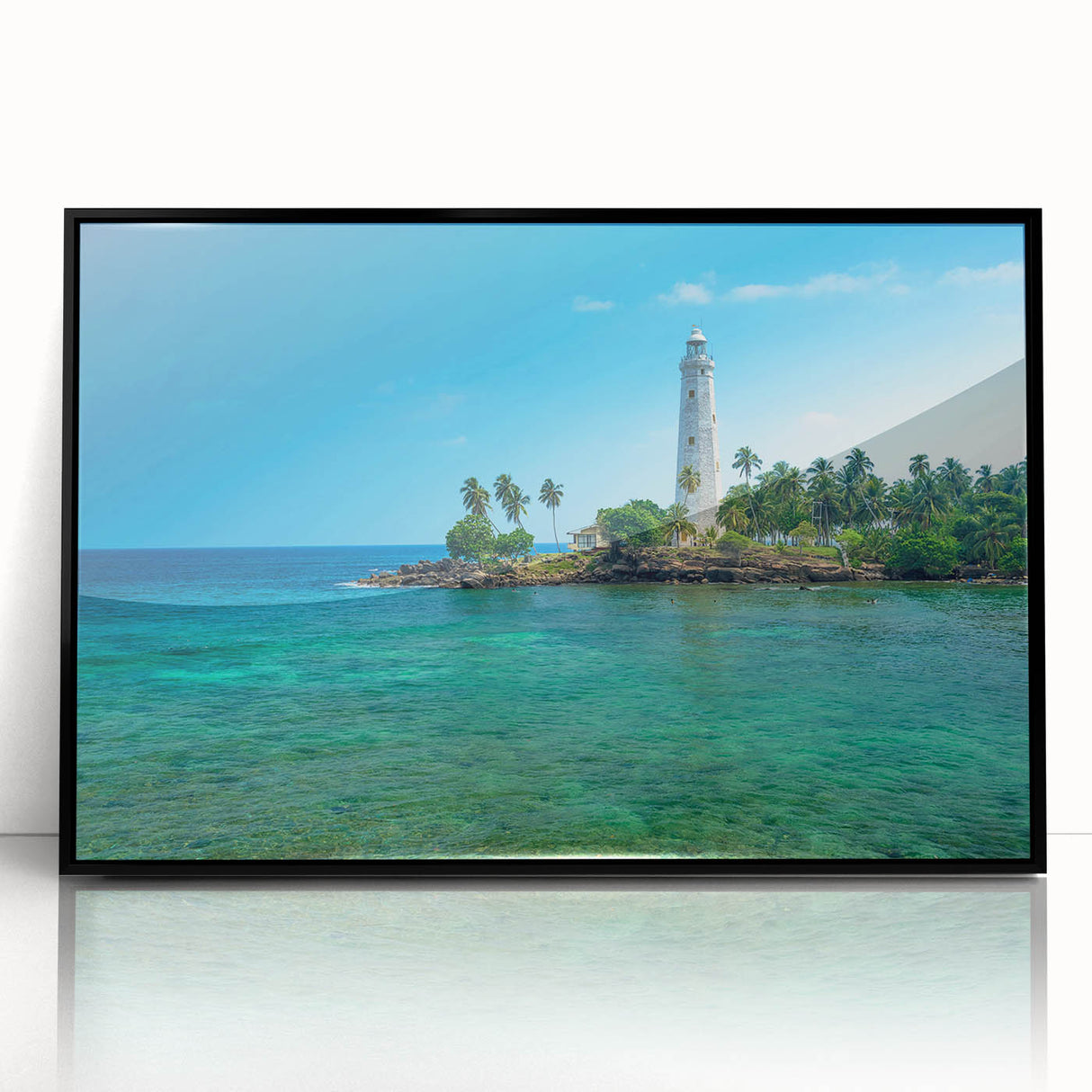 Framed acrylic print of large abstract wall art depicting Sri Lankan scenery in muted earth tones.