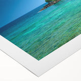 Art deco poster of a serene Sri Lankan landscape in soft green and blue tones on rolled canvas.