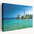 Side view of a stretched canvas featuring a scenic Sri Lankan landscape in vibrant green and blue tones.