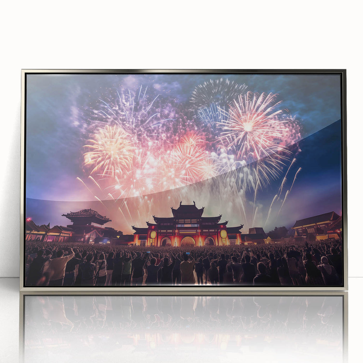 Framed acrylic print of a mid-century modernist Taiwan scenery in muted earth tones, ideal for modern art wall decor.