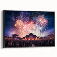 Framed canvas of a black and white vintage landscape painting depicting Asian scenery, ideal for bedroom wall art.