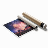 Extra large rolled print of Taiwanese scenery with vibrant floral elements, ideal for classy bathroom wall art.