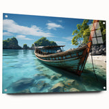 Acrylic print of a large abstract depiction of an Asian landscape in muted earth tones.