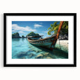 Extra large abstract art print depicting a colorful, textured scene of Thailand's scenery on a black framed canvas.