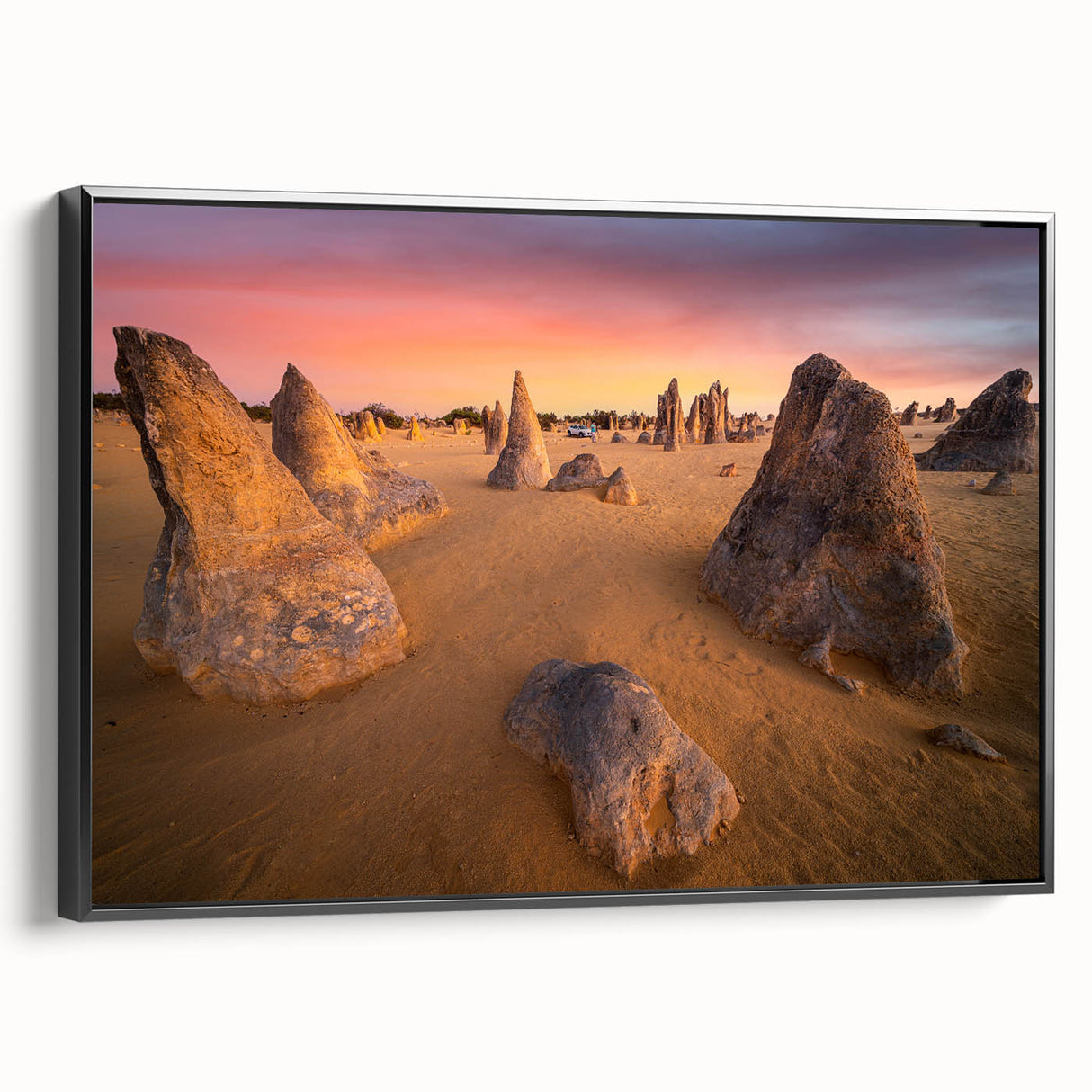 Black and white framed canvas of Perth landscape, ideal for bedroom wall art.