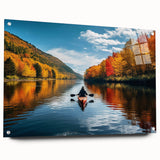 Acrylic glass print of a serene Quebec landscape in soft blue and green tones, suitable for bedroom or dining room decor.