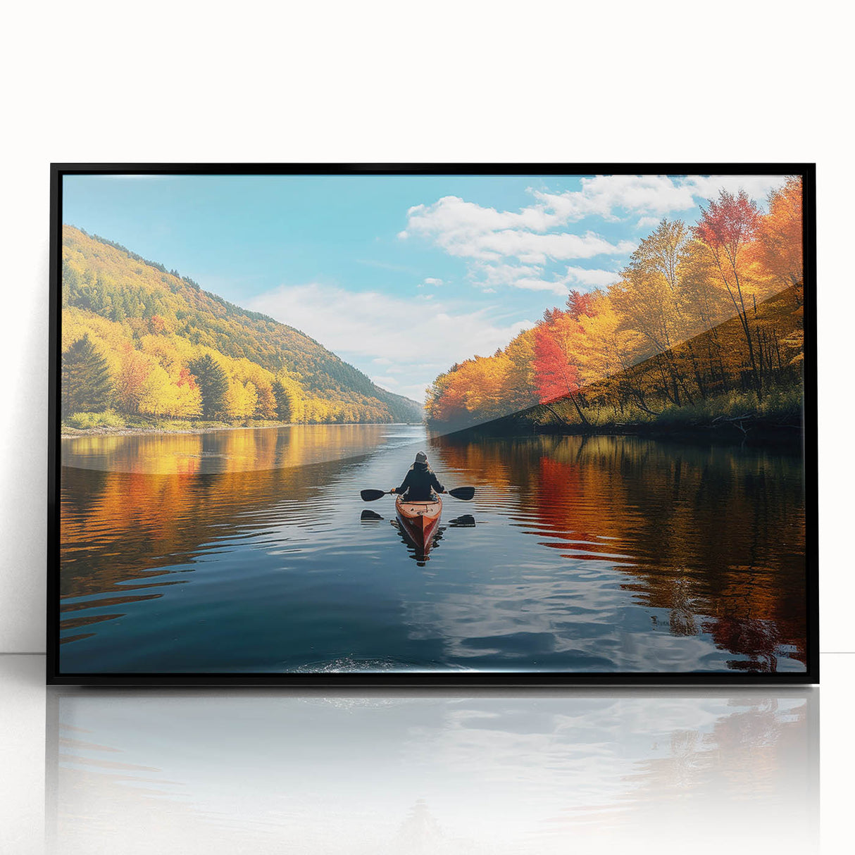 Large abstract wall art featuring a Quebec scenery in muted earth tones on a framed acrylic print.